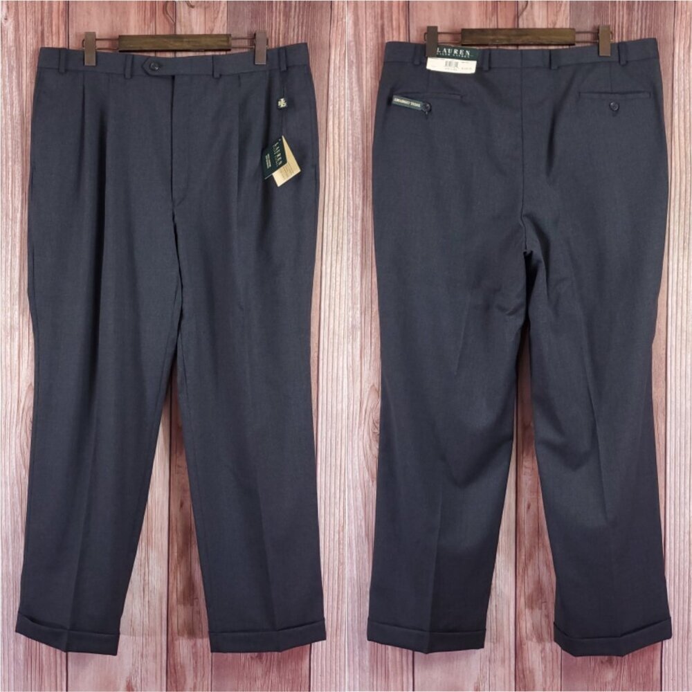 NWT Lauren Ralph Lauren Mens 40X32 Total Comfort Wool Pleated Dress Pants Gray